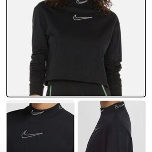 Nike Black Cropped Long-Sleeve Top with Rhinestone Swoosh
